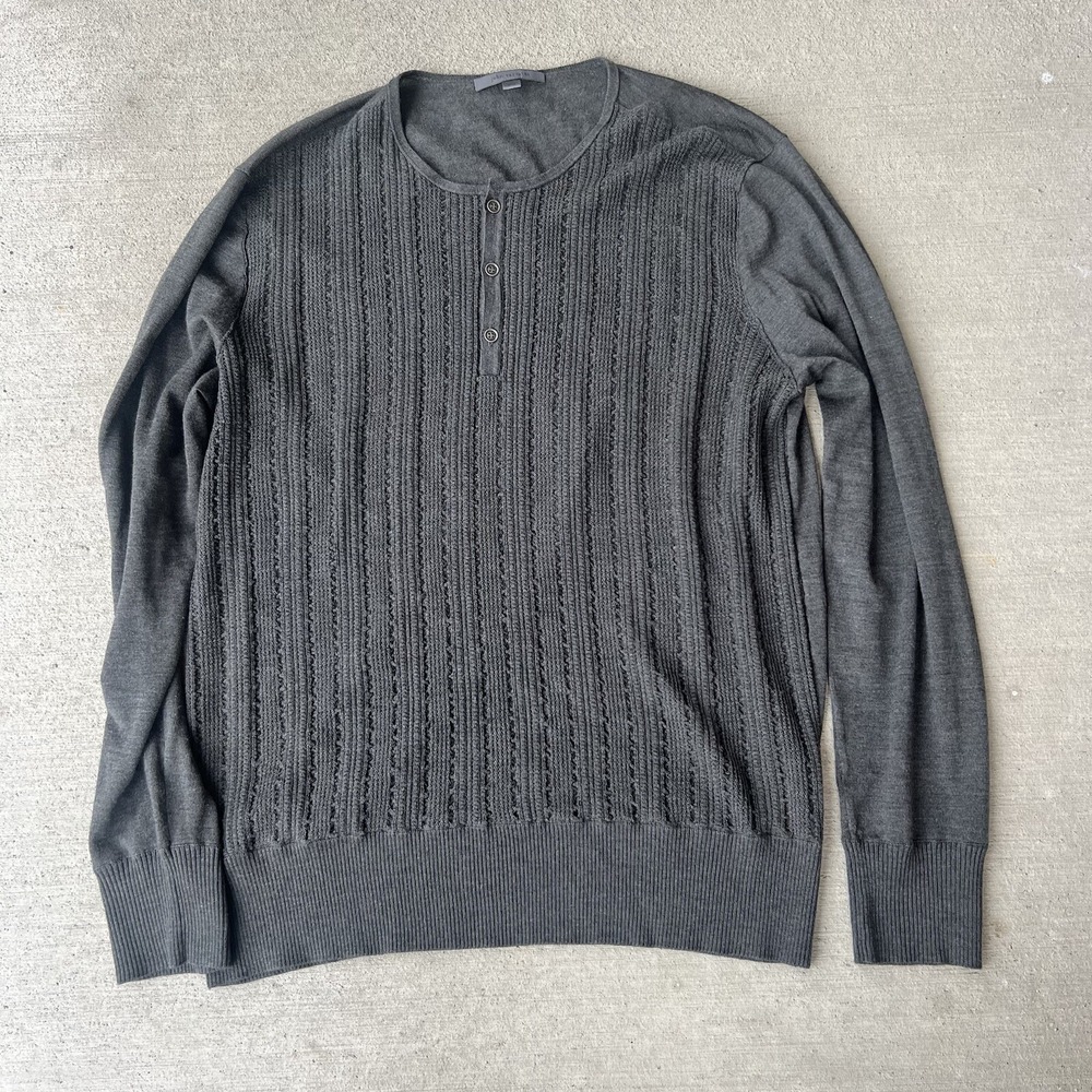 John Varvatos Men's Gray Lightweight Henley Sweater XL Salute Collection